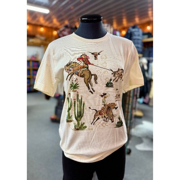 NEW Ranch Cactus Cowboy Picture Tee in Cream - Picture 1 of 1
